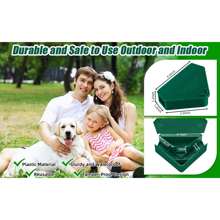 Jinyi Secure Mouse Bait Station Multiple Keys & Reusable Design Triangle Construction Pet Safe For Indoor and Outdoor Rodent Control Green