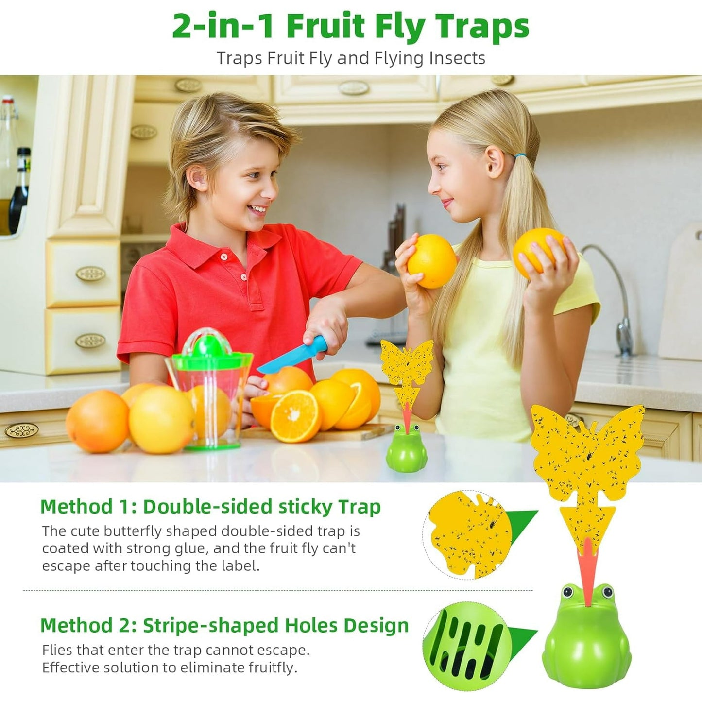 2Pack Fruit Fly Killer Reusable Gnat Traps Indoor House Fly Control Includes Sticky Pads Light Green