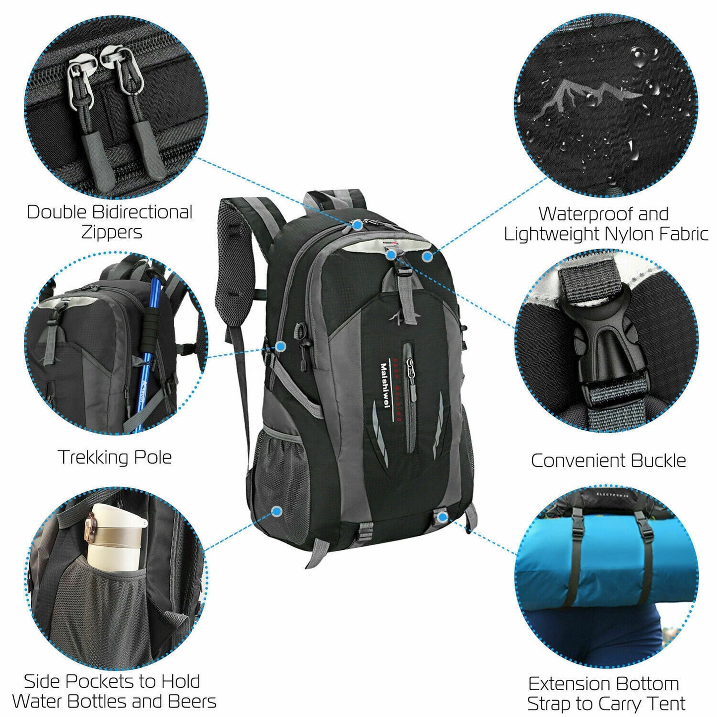 Unisex Travel Nylon Backpack Laptop Bag Hiking Rucksack Office Backpack (Black)
