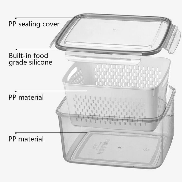 3 Pack Vegetable Fruit Storage Containers For Fridge With Lids Drain Colanders Refrigerator Organizations Storage For Spinach Strawberry Berry Salad Cheese Lettuce