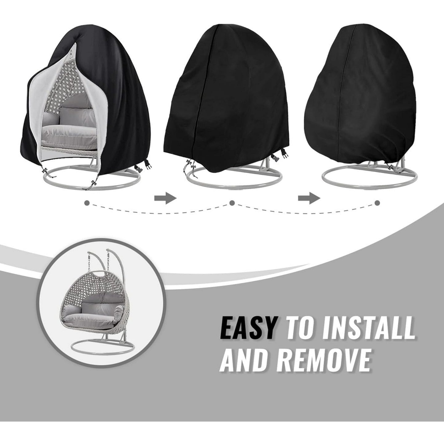 Egg Chair Cover,Patio Extra Large Double Egg Chair Cover for Outdoor Furniture, Heavy Duty Swing Hanging Egg Chair Cover Waterproof, Dust-Proof,91x80 Inches