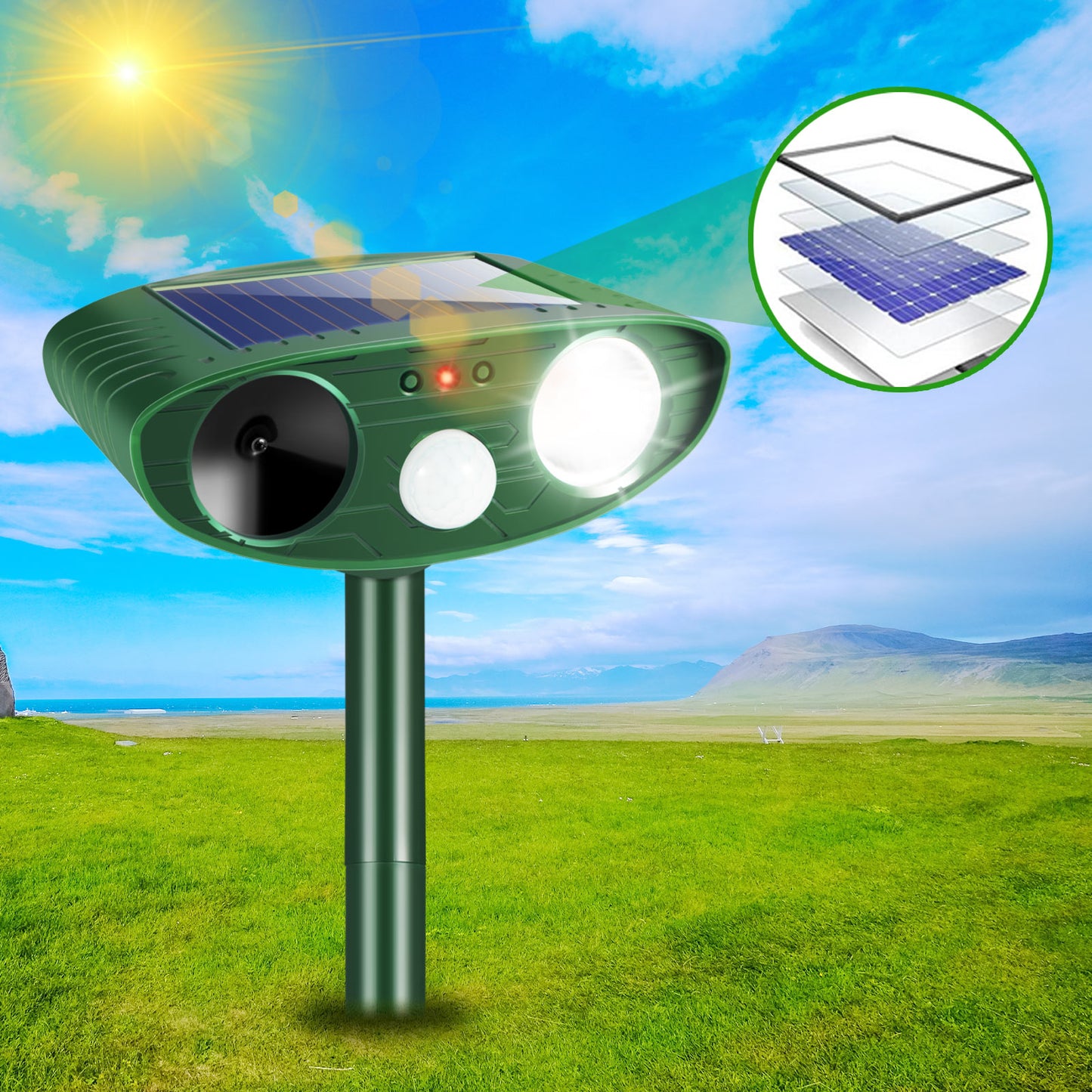 2 Pack Upgraded Ultrasonic Animal Repeller Outdoor,Solar Animal Repeller Waterproof Animal Repellent with Motion Detection LED Strobe Light