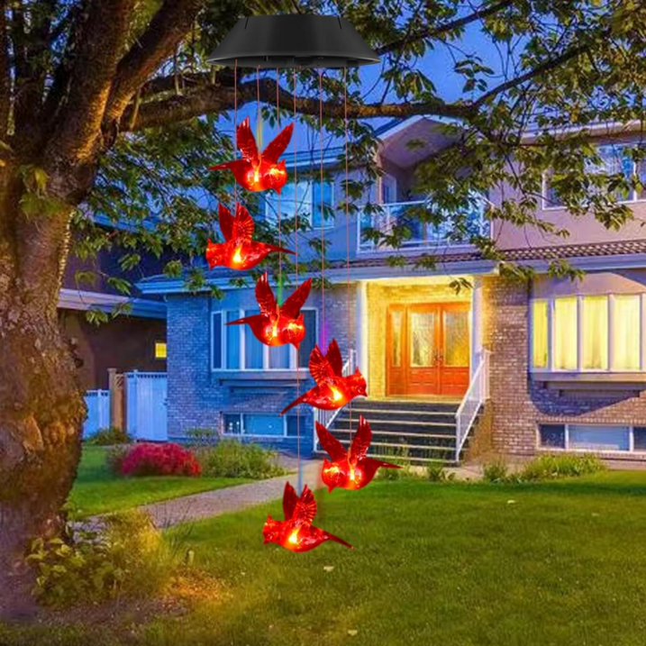 Solar Wind Chimes Light , 6 LED Cardinal Bird Wind Chime Light Great as a Gift for Women mom Grandma Best Friends' Birthday Gift