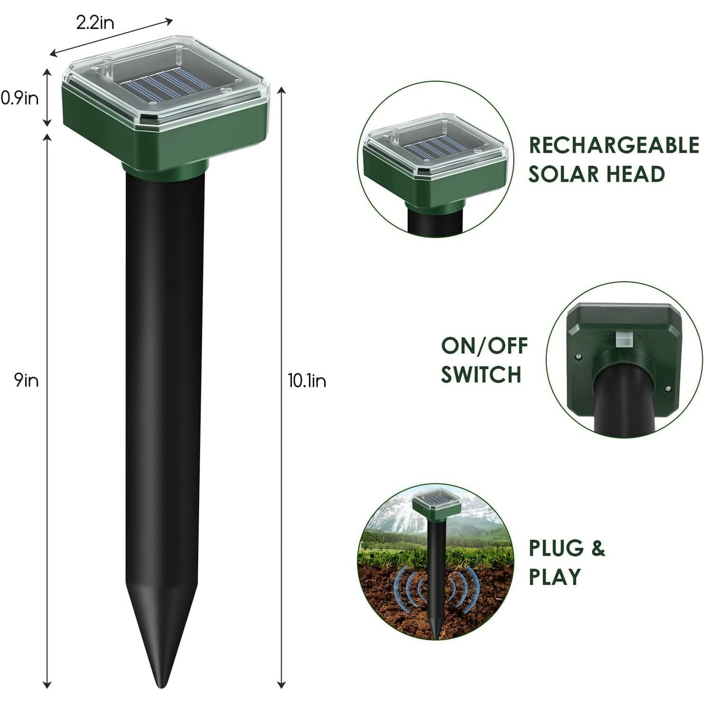 8Pcs Solar Snake Repeller Ultrasonic Pest Mole Mice Rodent Rat Possum Repellent
