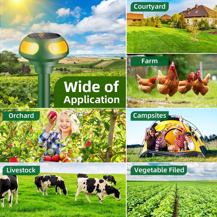 JahyShow Solar Animal Repellent, 2Pack with Sound & Light Outdoor Pest Control Device Farm Yard Protection