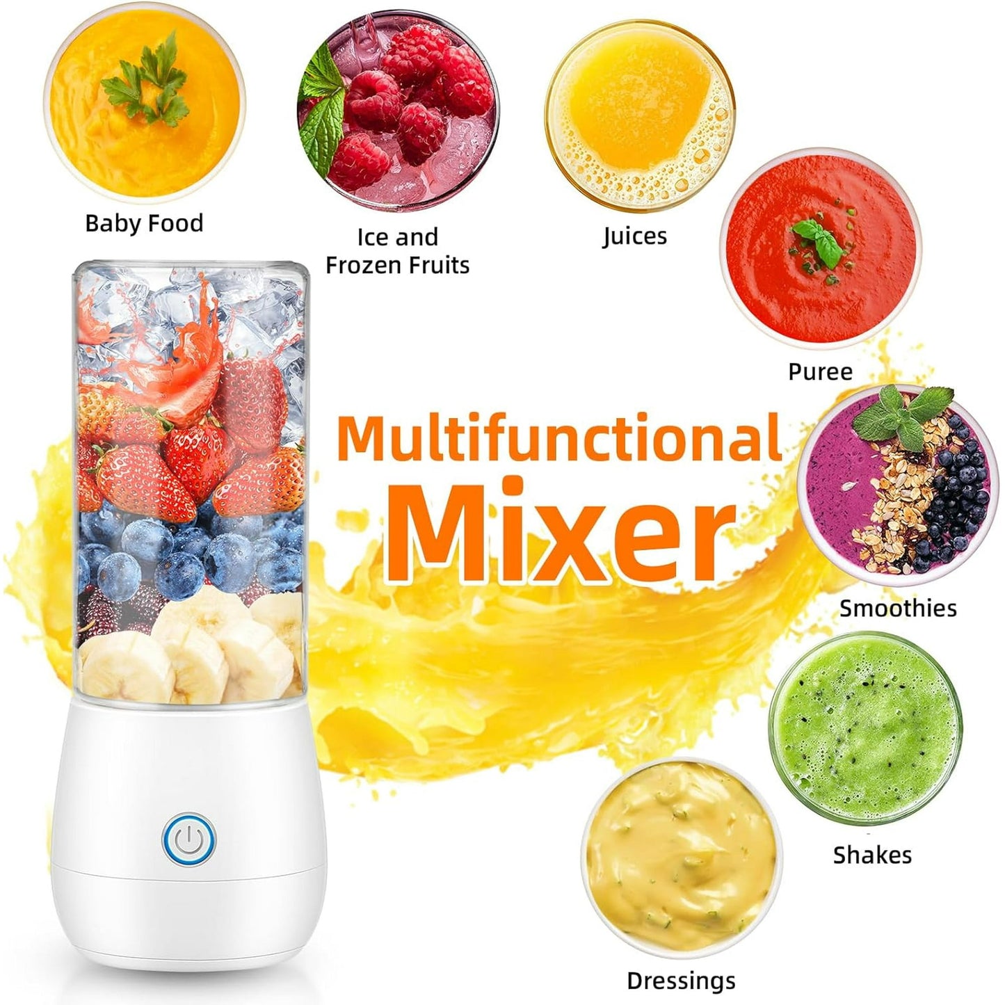 Compact & Portable Blender Juicer Wireless Charging 16 oz Capacity Perfect for Smoothies, Baby Food, and Outdoor Use