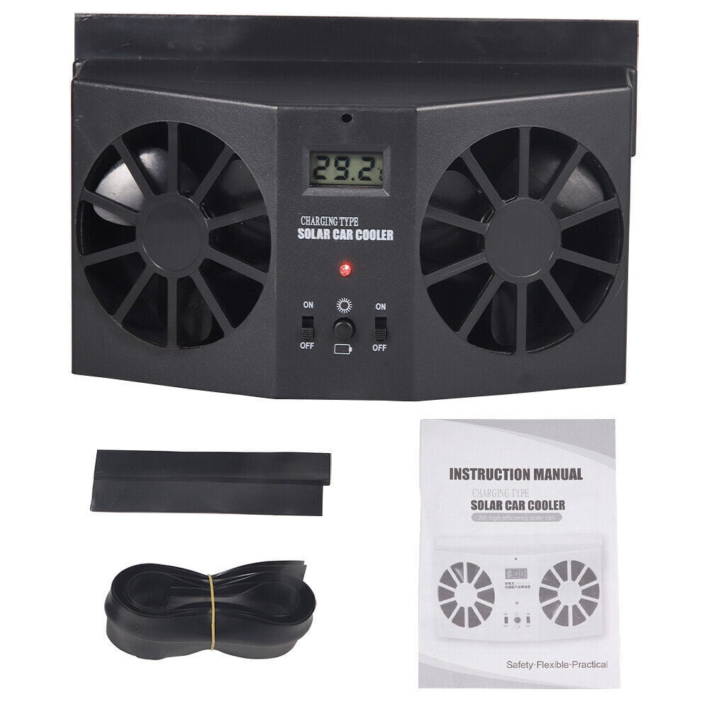 Cooling Fan for Cars Solar Powered Vehicle Window Dual Fans 2 AA*1200mAh Car Cooler Airflow Black