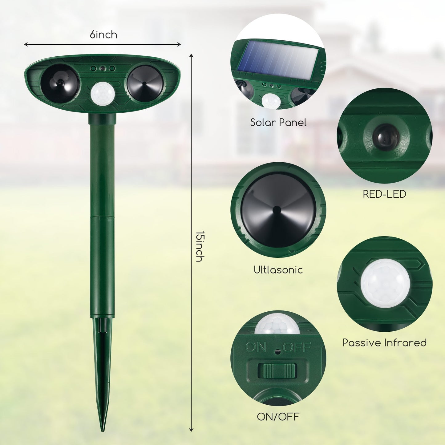 2 Pack Solar Animal Repeller Ultrasonic Animal Repellent Outdoor with Motion Sensor Flashing Light Waterproof Animal Deterrent for Dog Raccoon Cat Squirrel Skunk Rabbit Deer Fox and More