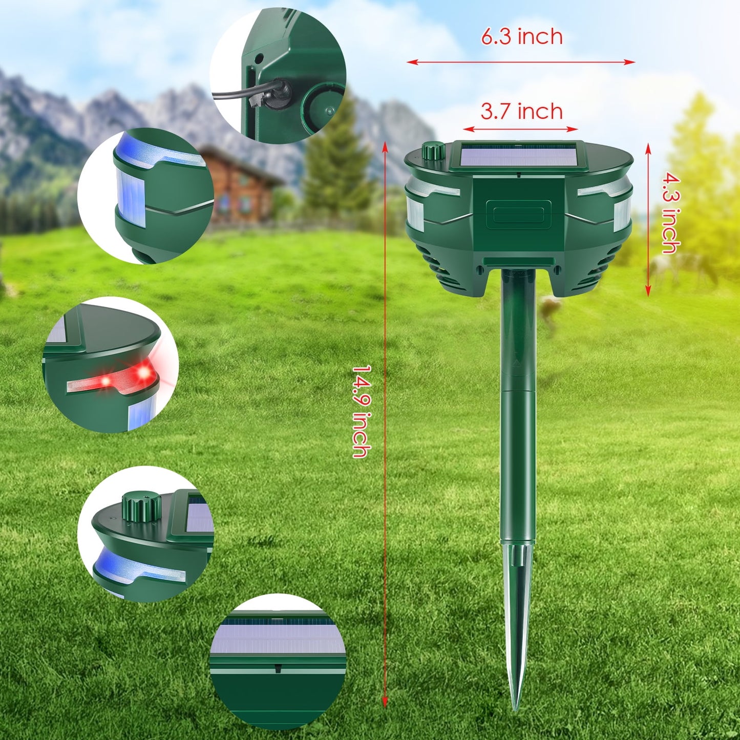 Solar Animal Repellent Outdoor,Ultrasonic Animal Repeller with Motion Sensor & Flashing Light,Waterproof Animal Deterrent Keep Squirrel Deer Cat Dog Rabbit Skunk Raccoon