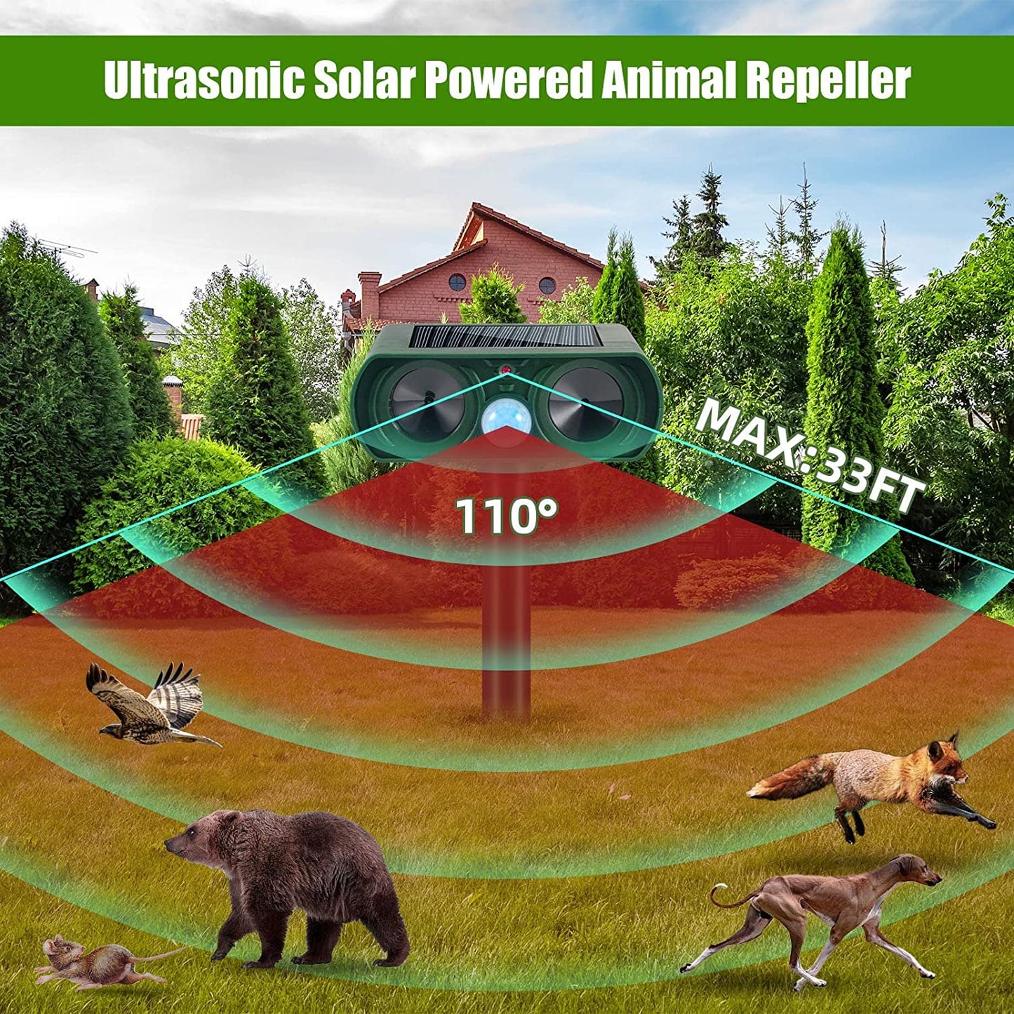 2 Pack Ultrasonic Animal Repellent Waterproof Solar Deterrent Cat Repellent Suppository Set with Ultrasonic Animal Repellent