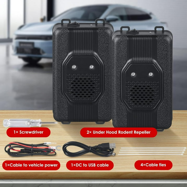 2 Pack Under Hood Ultrasonic Rodent Repellent, Mouse Deterrent with LED Strobe Lights, Humane Mouse Blocker Get Rid of Mice for Truck Cars Garage Basement