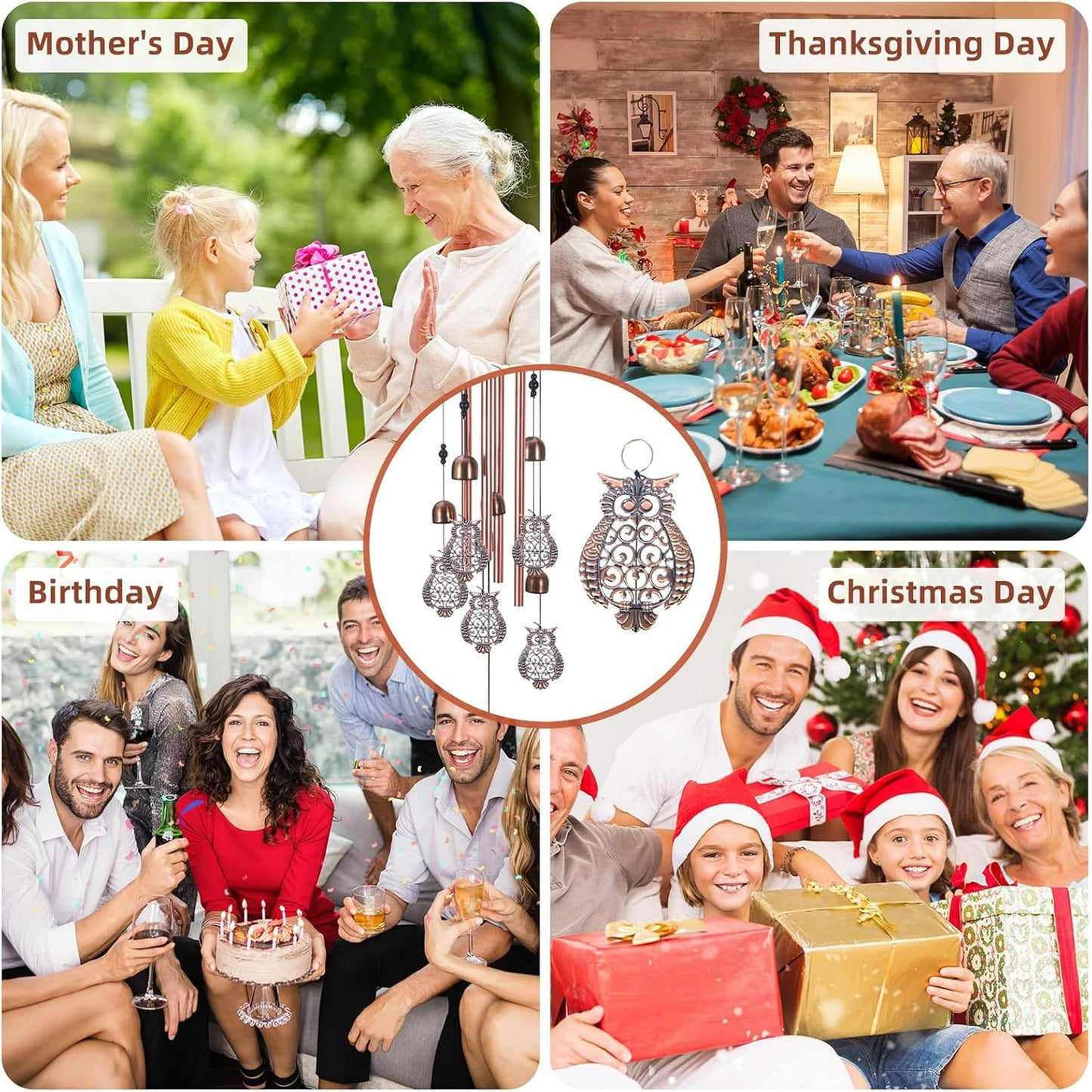 JahyShow Owl Wind Chimes Metal Outdoor/Indoor Chime Garden Decor