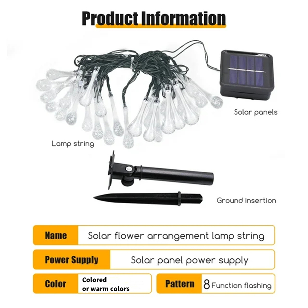 Solar String Lights Outdoor Waterproof, Waterdrop Colorful Fairy Lights with 8 Modes, Solor Christmas Lights
