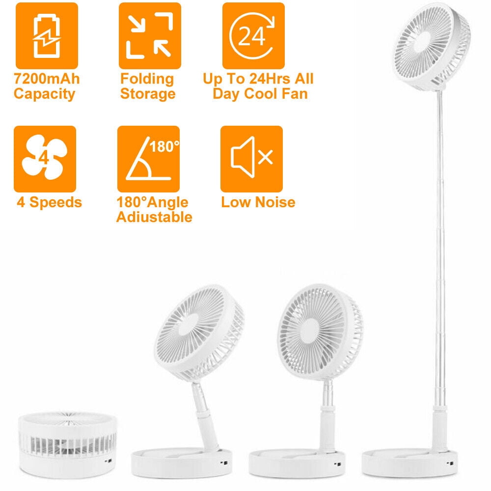 Portable Stand Fan Folding Pedestal USB Rechargeable Telescopic Table Floor Fan
