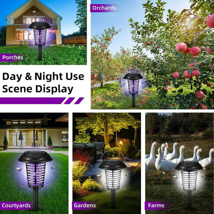 Outdoor Solar Bug Zapper Repellent Lamp Stake Light, 2-Pack, Effective Mosquito & Fly Killer for Yard Garden Camping