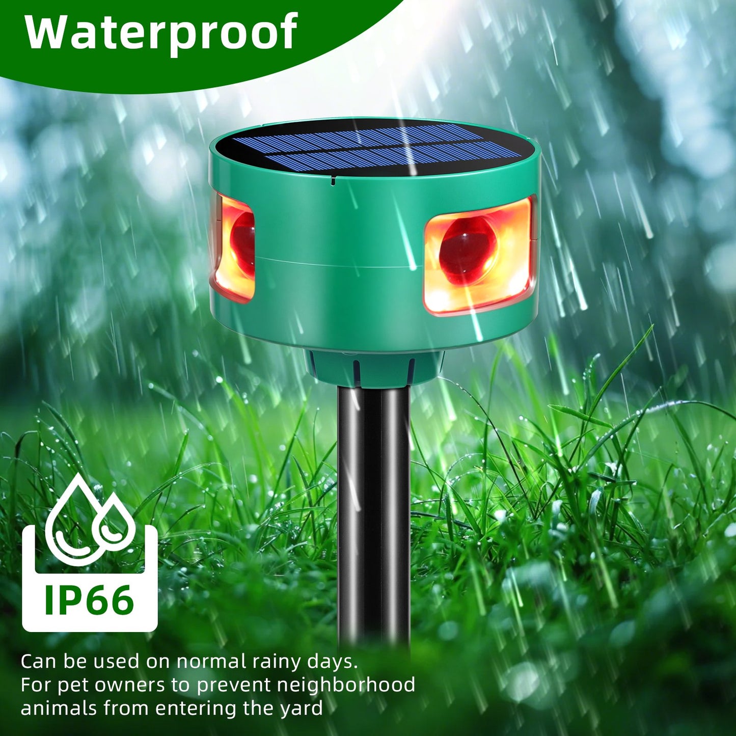 Ultrasonic Solar Animal Repeller, Outdoor Waterproof Animal Repellent Deterrent for Raccoons, Rabbits, Squirrels, Deer, Dogs, Skunks, Foxes