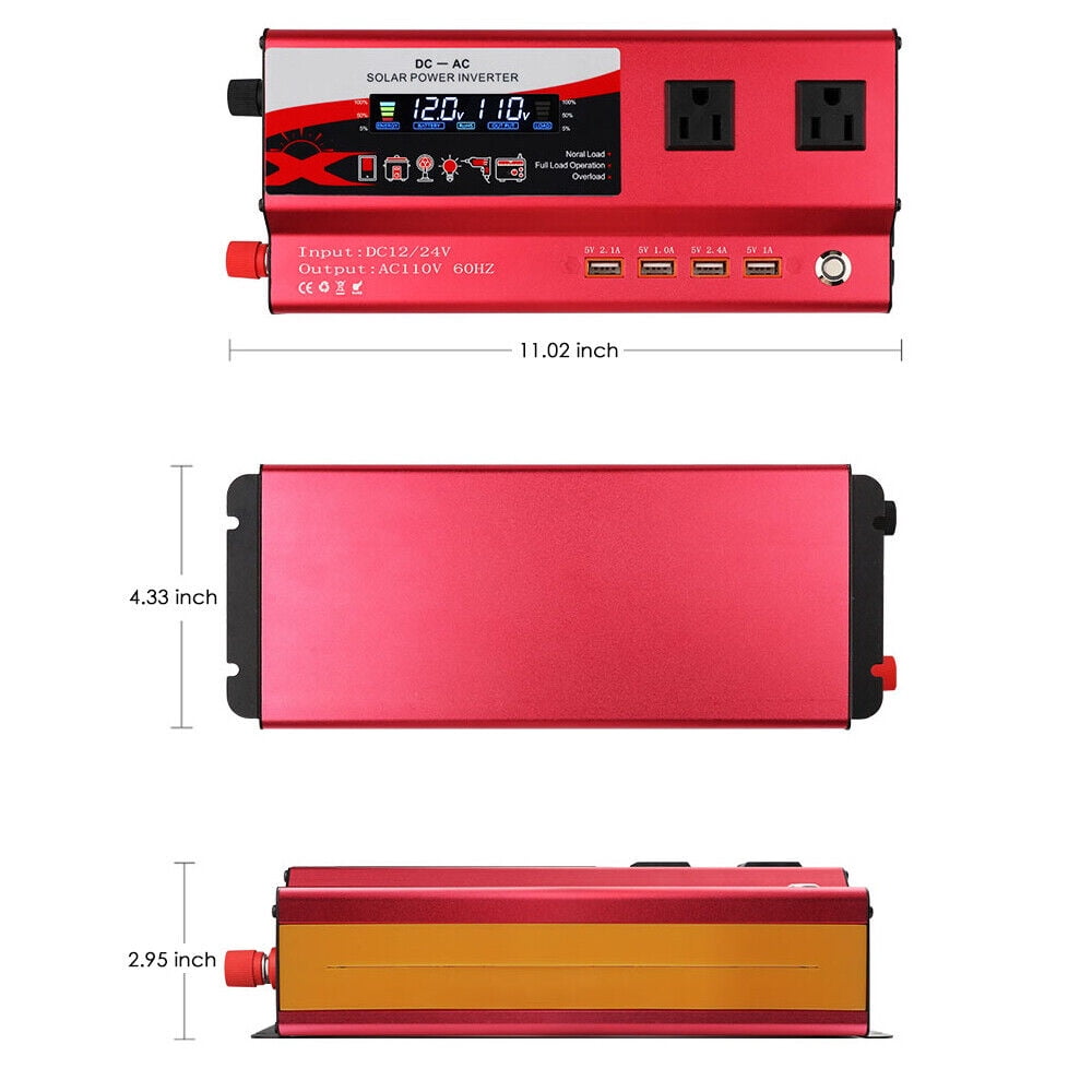 Pure Sine Wave 12V 900W Continuous 6000W Surge Power Inverter LED Display for Truck