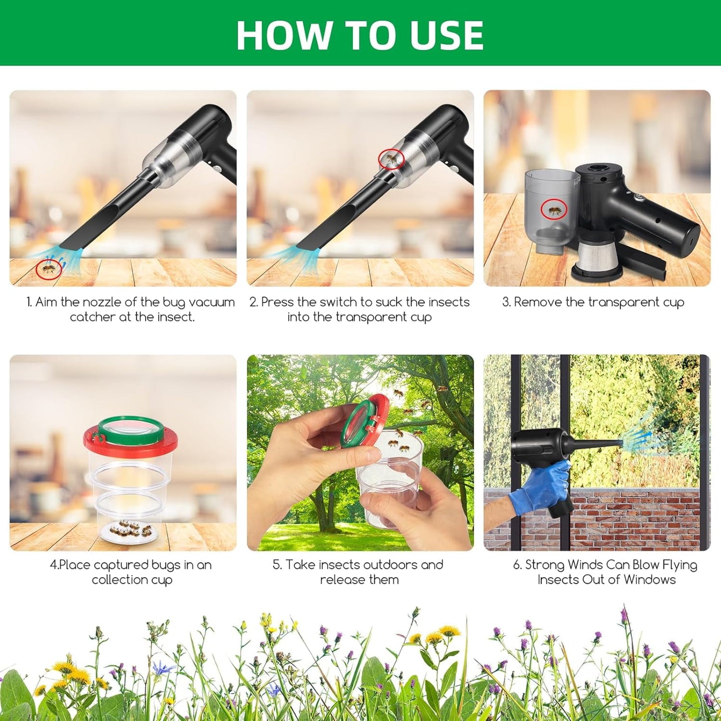 Handheld Bug Vacuum Catcher with LED&Insect Cage Insect Traps Indoor Outdoor Catcher and Release Cockroach Small Spider