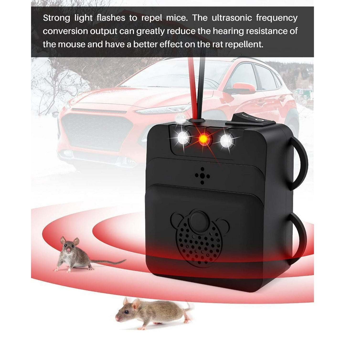 2 Pack Under Hood Rodent Repeller, Professional Mouse Repellent, Ultrasonic 12V Car Pest Repeller Squirrels, Pack Rat Deterrent for Cars Trucks RV Engine Bay Warehouse Attic
