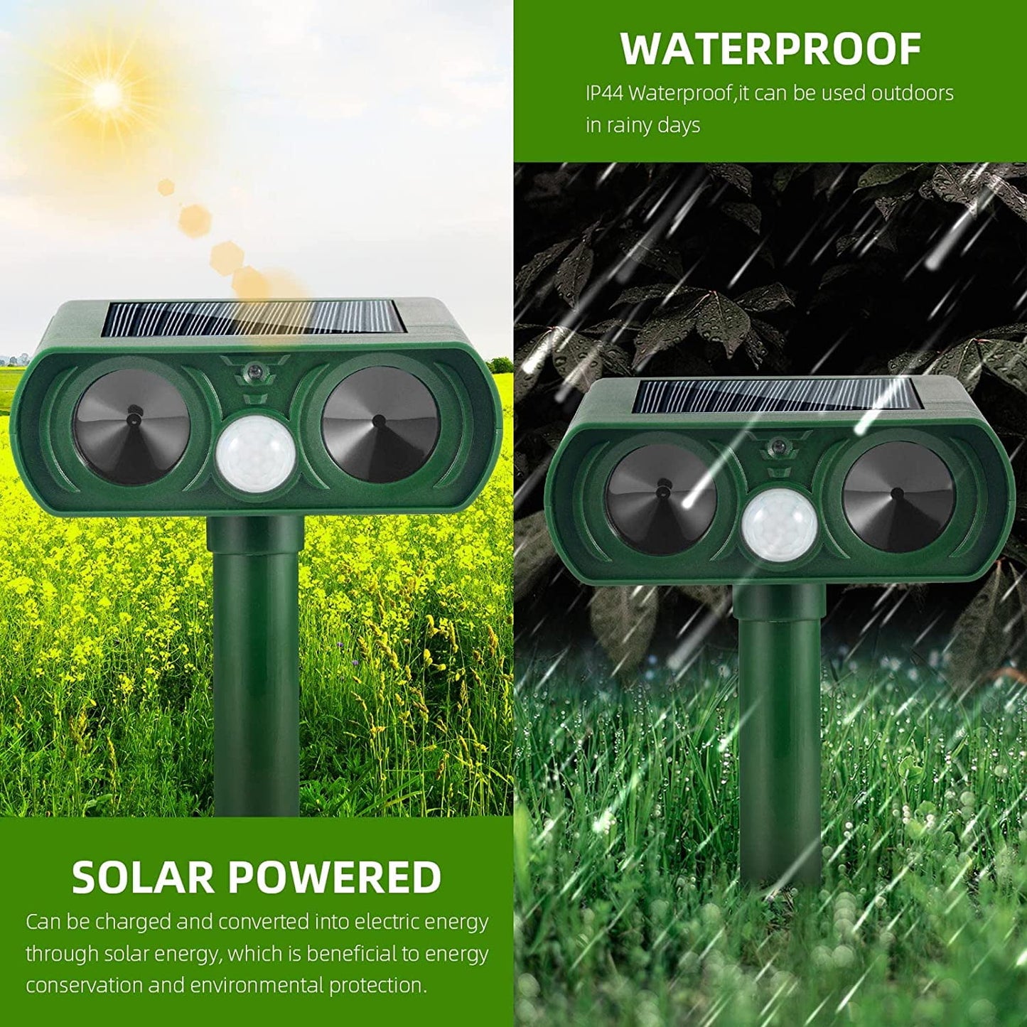 2 Pack Ultrasonic Animal Repellent Waterproof Solar Deterrent Cat Repellent Suppository Set with Ultrasonic Animal Repellent