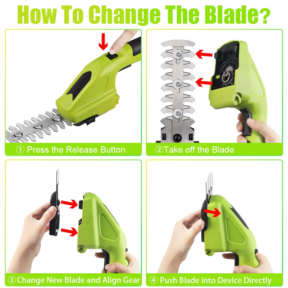 Cordless Grass Shears, 2 in 1 Electric Mini Hedge Trimmer Cordless, Battery Operated Weed Hedge Trimmer