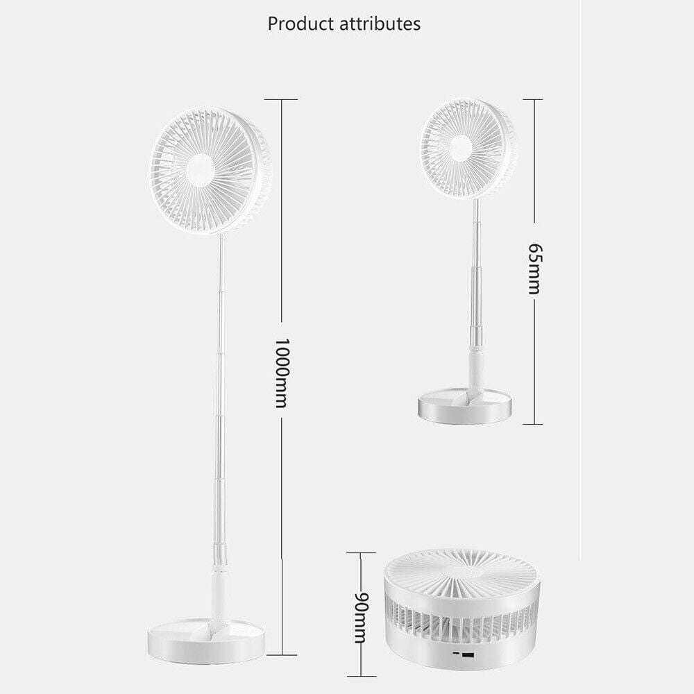 Portable Stand Fan Folding Pedestal USB Rechargeable Telescopic Table Floor Fan