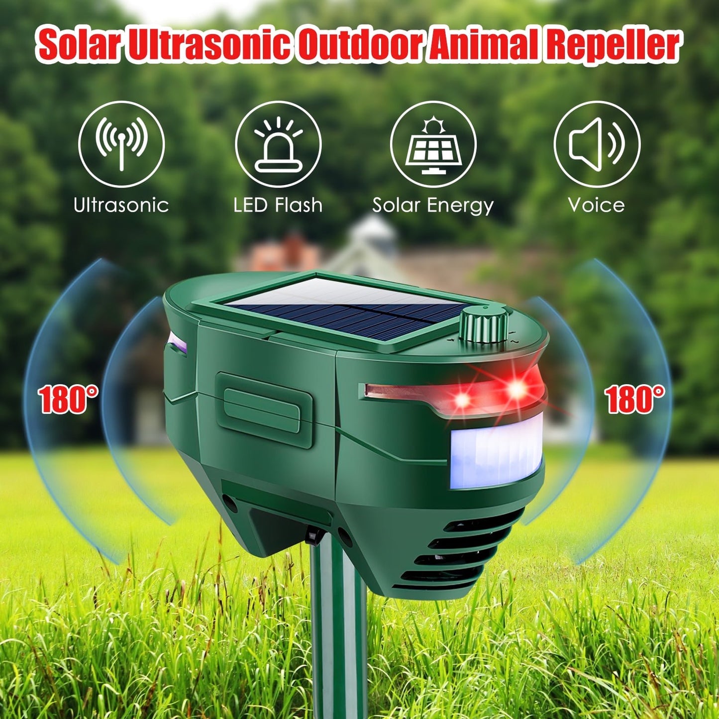 Solar Animal Repellent Outdoor,Ultrasonic Animal Repeller with Motion Sensor & Flashing Light,Waterproof Animal Deterrent Keep Squirrel Deer Cat Dog Rabbit Skunk Raccoon