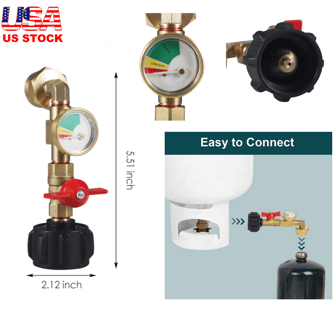Propane Refill Adapter with Valve and Gauge, Fill 1 Lb Bottles From 20 Lb Tank