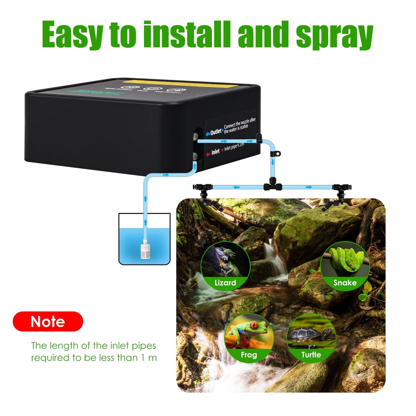 JahyShow Reptile Humidifier, Automatic Mister for Reptiles, Intelligent Spray System Adjustable Spray Nozzles for Reptiles/Chameleons/Herbs