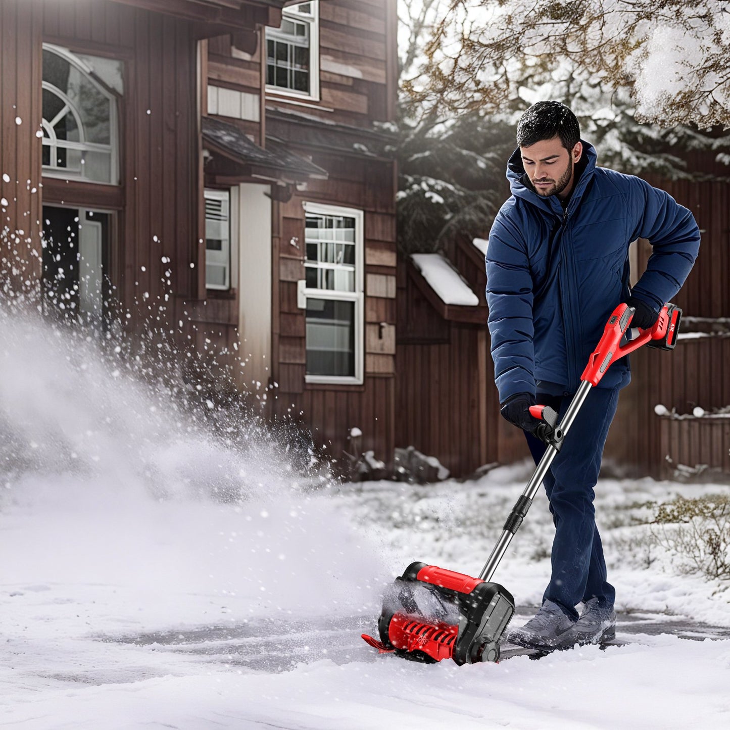 Cordless Electric Snow Shovel, 20V 12-Inch Snow Thrower with Adjustable Auxiliary Handle Battery Powered Snow Blower