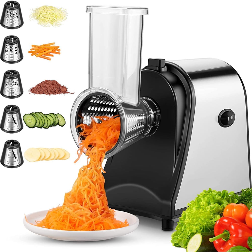 Cheese Grater, 200W Professional Vegetable Cutter for Home Use, 5 Stainless Steel Rotary Blades Electric Salad Maker Shredder for Cheeses, Fruit, Veggies