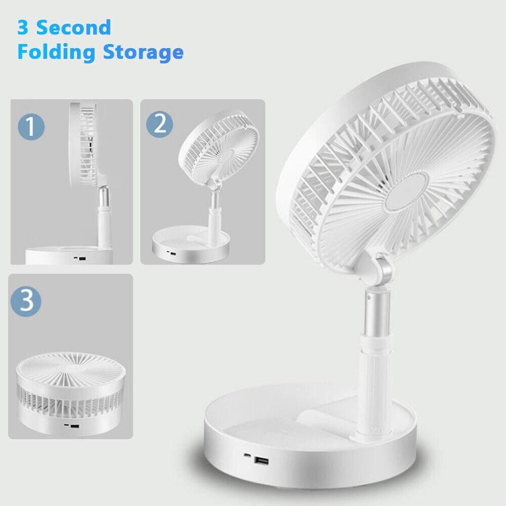 Portable Stand Fan Folding Pedestal USB Rechargeable Telescopic Table Floor Fan