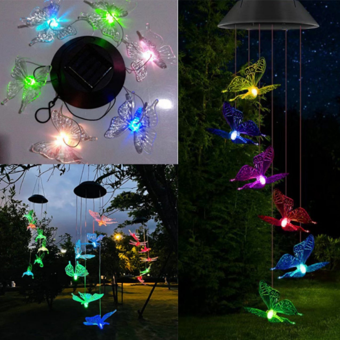 JahyShow Solar Butterfly Wind Chimes, LED Decorative Mobile Gifts for Mom Grandma Waterproof Outdoor Decorative Lights for Garden