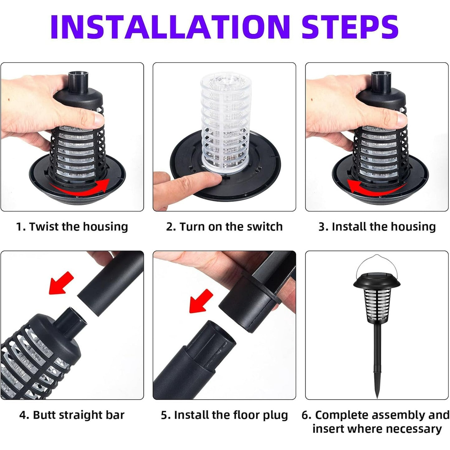 Outdoor Solar Bug Zapper Repellent Lamp Stake Light, 2-Pack, Effective Mosquito & Fly Killer for Yard Garden Camping