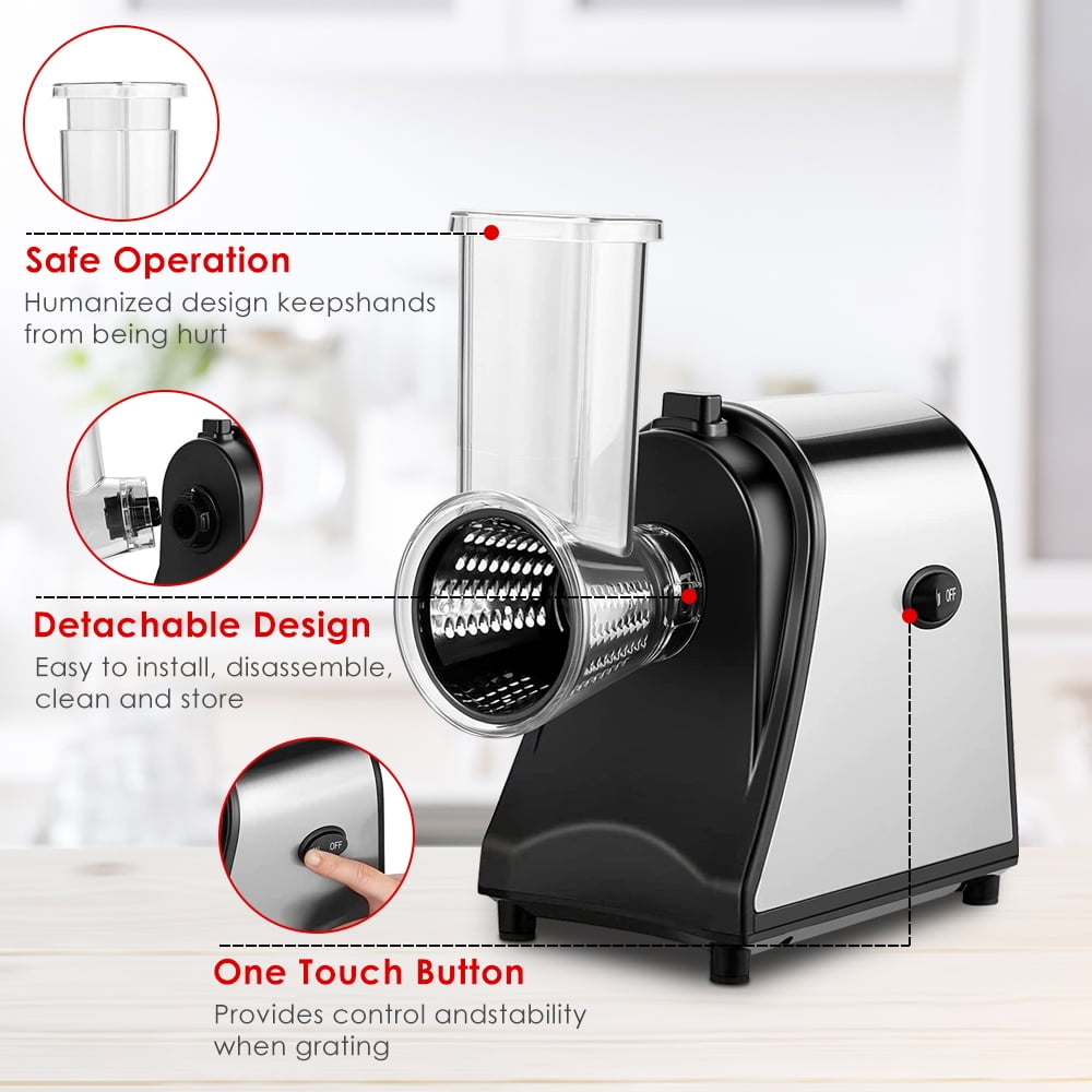 Cheese Grater, 200W Professional Vegetable Cutter for Home Use, 5 Stainless Steel Rotary Blades Electric Salad Maker Shredder for Cheeses, Fruit, Veggies