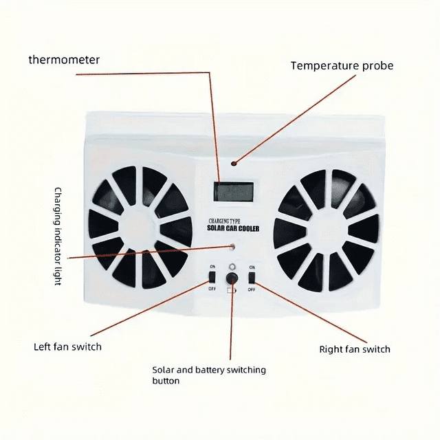 Car Cooling Fan Solar Powered Vehicle Window Dual Fans 2 AA*1200mAh Car Cooler Airflow White
