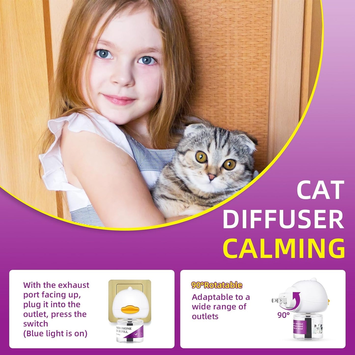 Cat Pheromones Calming Diffuser, Cat Calming Diffuser Kit with Diffuser Head and 2pcs 48ml Vial, Efficient Relieve Anxiety Stress, 60 Days Use