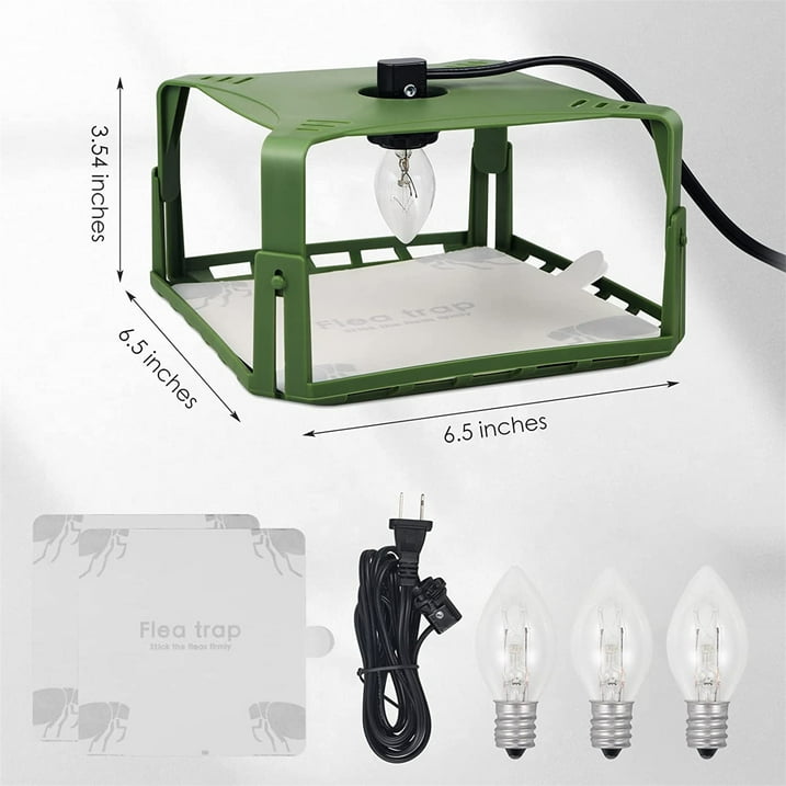 2 Pack Flea Traps for Inside Your Home with 4 Sticky Pads & 6 Bulbs & 2 Electric Wires Flea Killer Indoor Bed Bug Trap Pest Control, Safe & Harmless, Friendly to Pets & Kids-Adjustable Height, Green