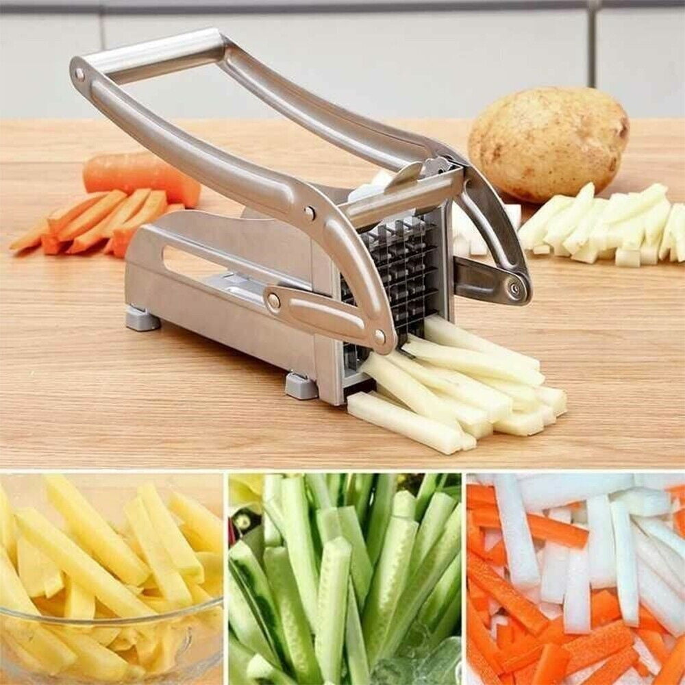 JahyShow French Fry Cutter Stainless Steel Potato Slicer, Food Grade Potato Cutter with No-Slip Base & 2 Blades for Potato Vegetable Radish Cucumber Onion