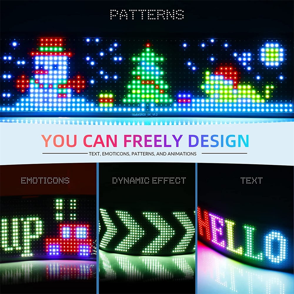 Scrolling LED Sign,Programmable Flexible LED Matrix Panel,LED Sign for Car,Bluetooth APP Control,DIY Design Text, Patterns, Animations