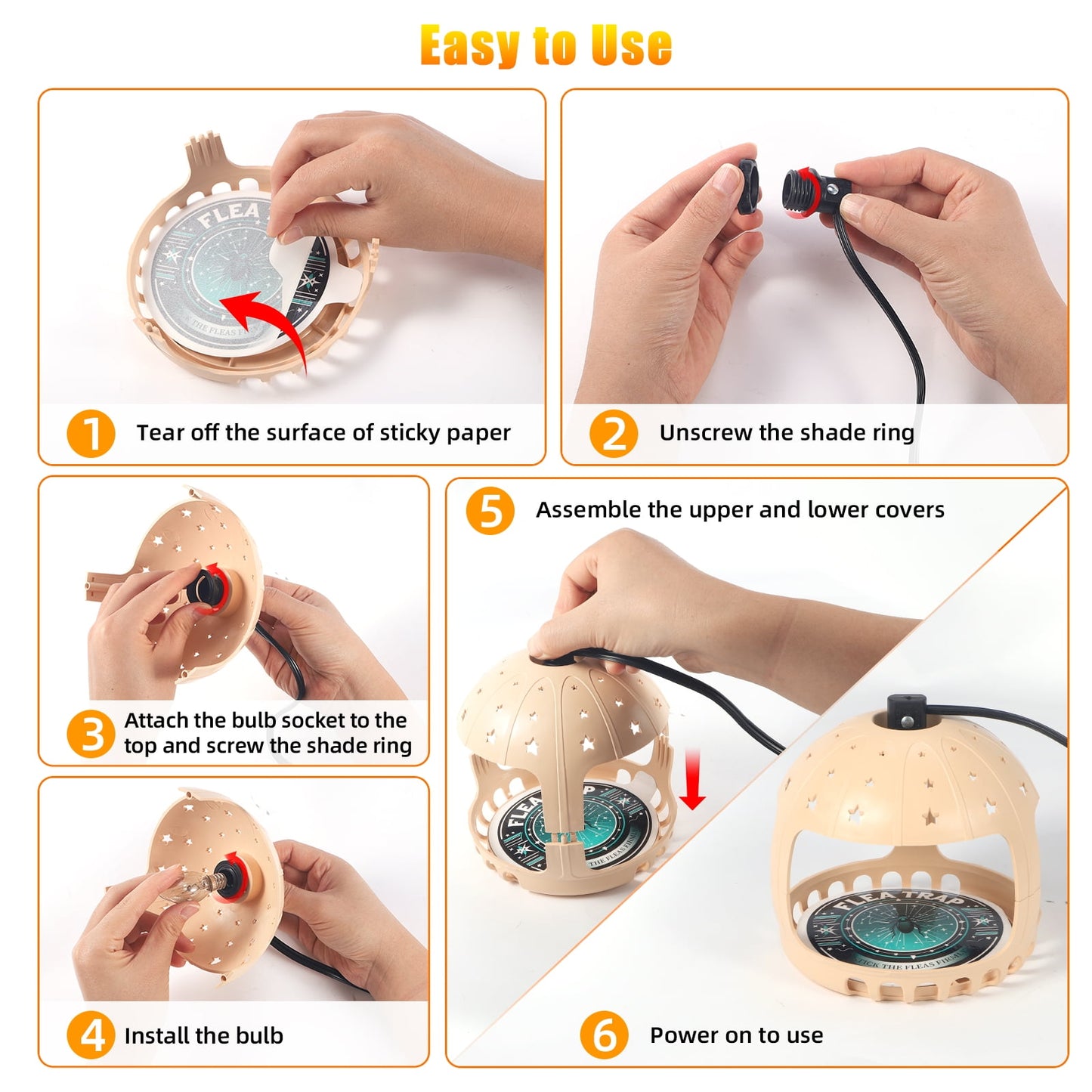 JahyShow Flea Traps, 2 Pieces with 4 Sticky Disc 6 Bulbs Flea Traps for Inside Your Home Safe Flea Light Trap for Indoor Safe to Pets