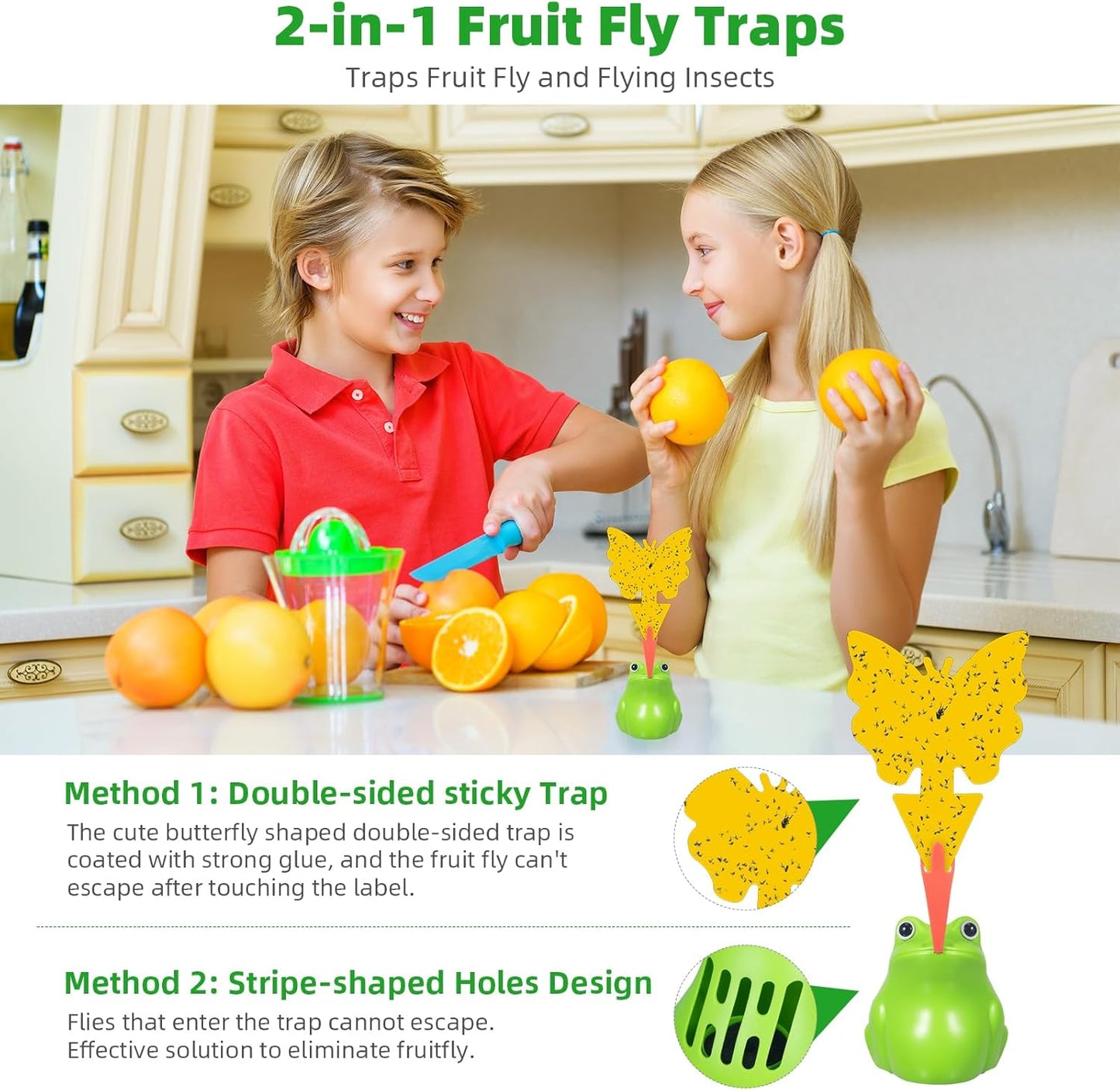 2Pack  Indoor Fruit Fly Traps with Sticky Stickers and Bait,Non-toxic Fruit Fly Catcher  for House Light Green