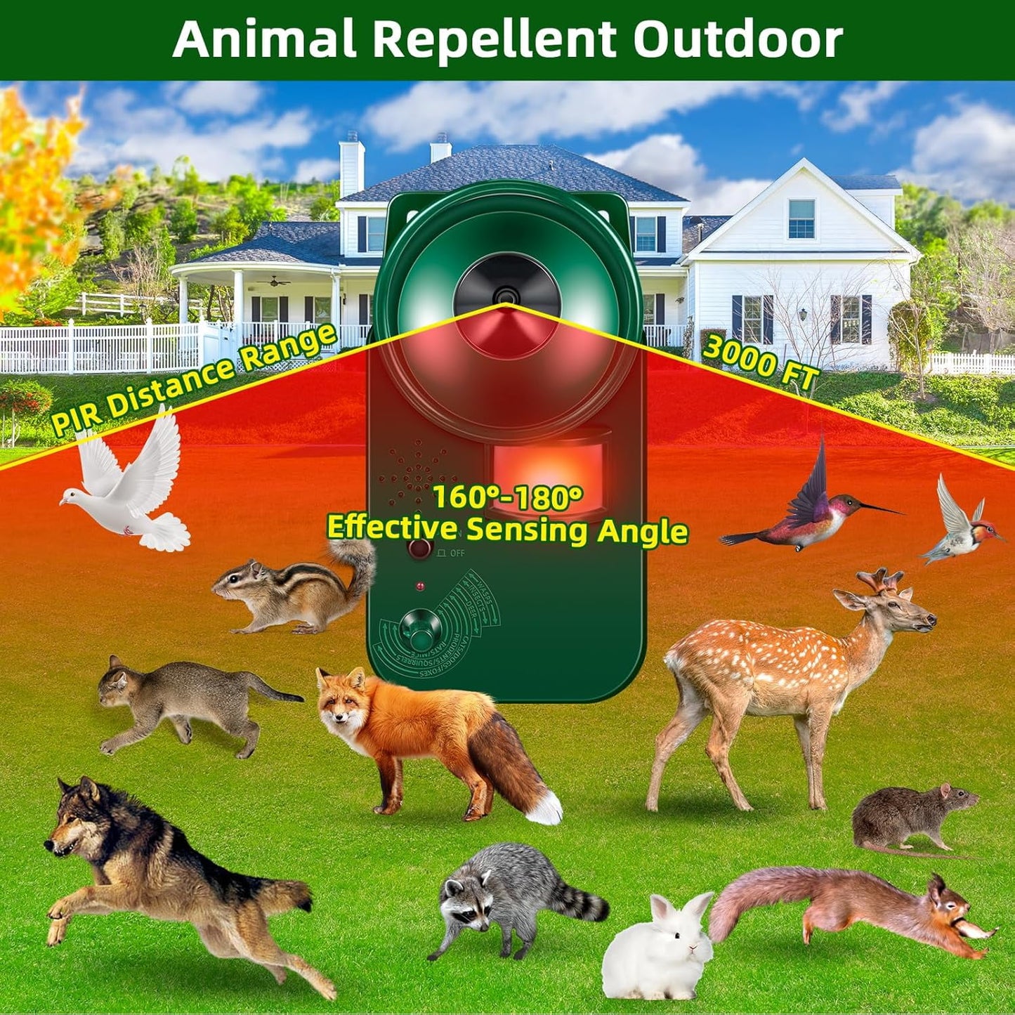 Bird Deterrents for Outside Ultrasonic Bird Repellent Devices Deer Repellent Devices Cat Repellent Animal Repeller with Motion Sensor to Keep Bird Raccoon Rabbit Squirrel Skunk Out of Balconies Yard