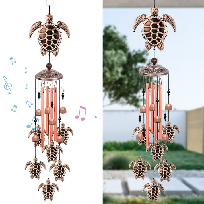JahyShow Sea Turtle Wind Chimes,Decorative Wind Chimes for Outdoor,with S Hook for Patio Garden Decor