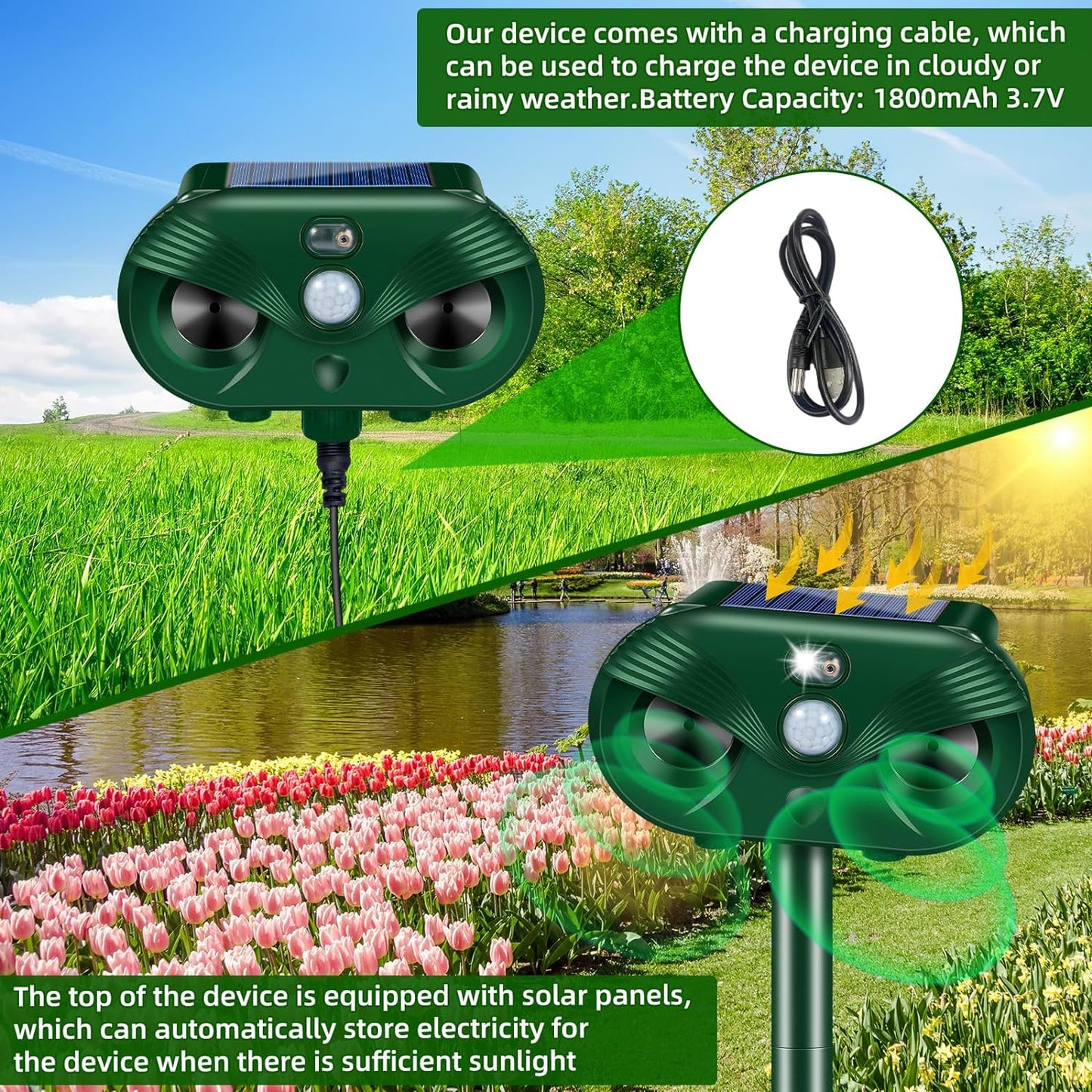 1PC Solar Powered Ultrasonic Cat Repellent Motion Sensor Yard Deterrent for Cat Deer Squirrel Rabbit Outdoor Animal Repeller Devices