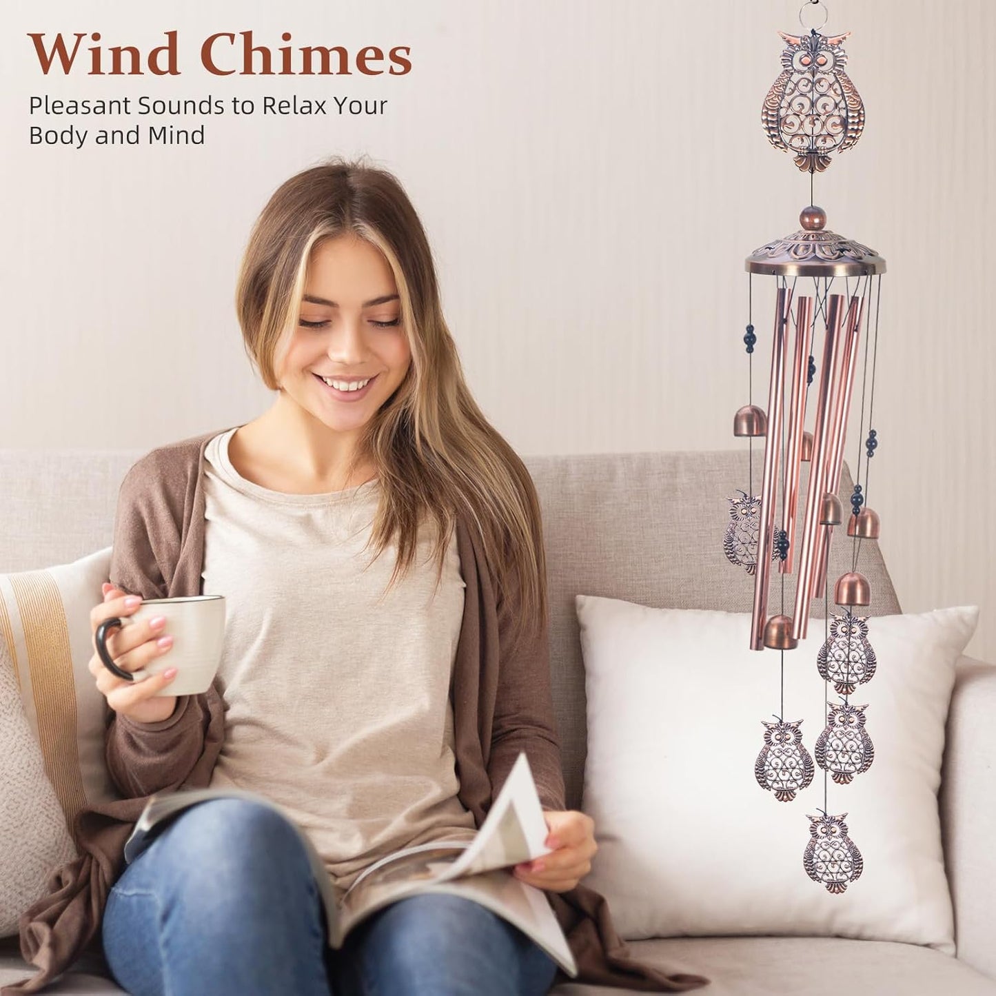 JahyShow Owl Wind Chimes Metal Outdoor/Indoor Chime Garden Decor