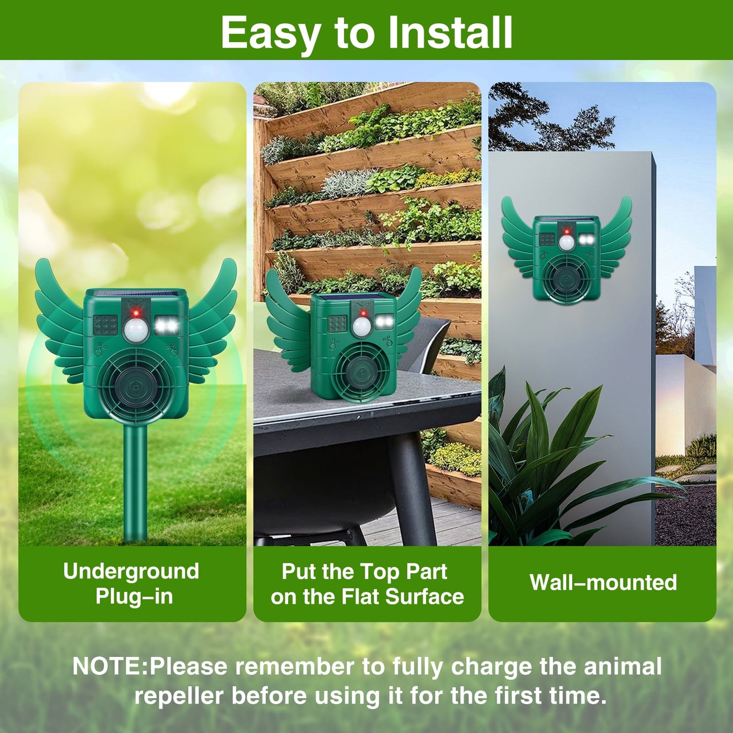 Solar Animal Repeller Outdoor, Ultrasonic with Motion Sensor LED Flash Light, Waterproof IP66 to Repel Deer Dog Rabbit Raccoon Coyote Skunk