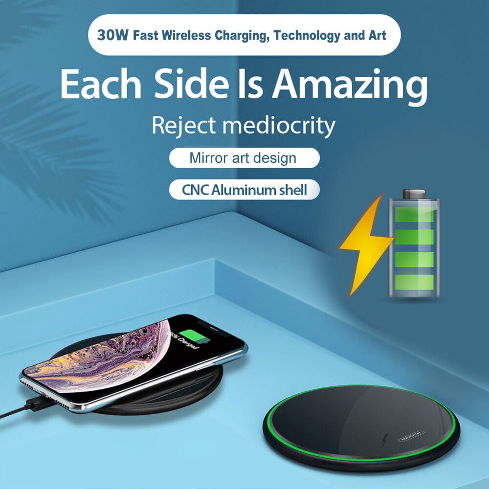 Aluminum Alloy Wireless Charger for iPhone 14, Samsung Galaxy S23 - 30W Power, Portable