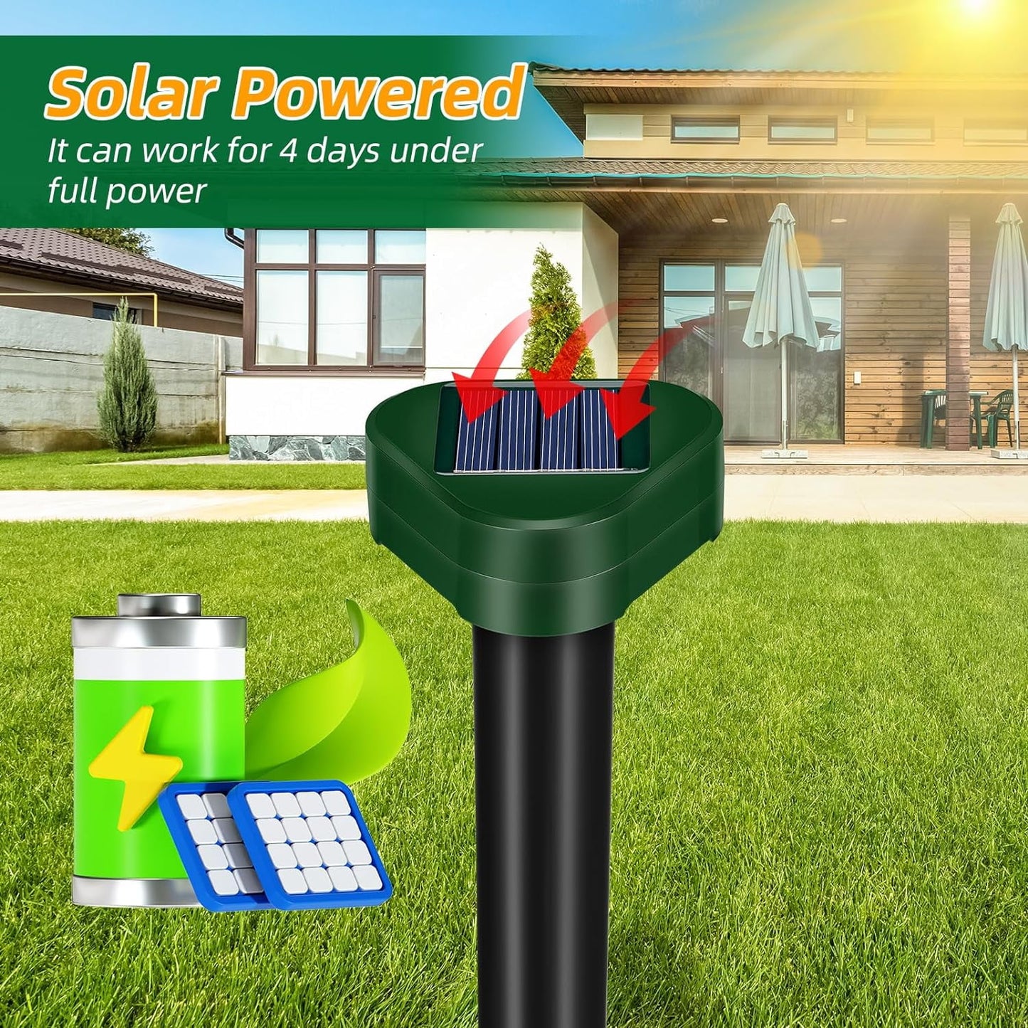 4 Pack Solar Mole Repellent Stakes - Get Rid of Moles, Groundhogs, Chipmunks