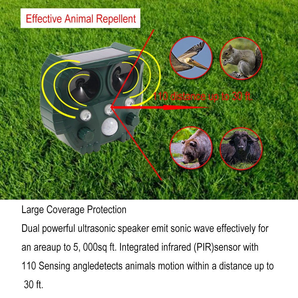 Solar Animal Repeller, Ultrasonic Repellent, Motion Detection, LED Flashing Light,High-grade material waterproof and UV resistant design,Outdoor Animal Repeller